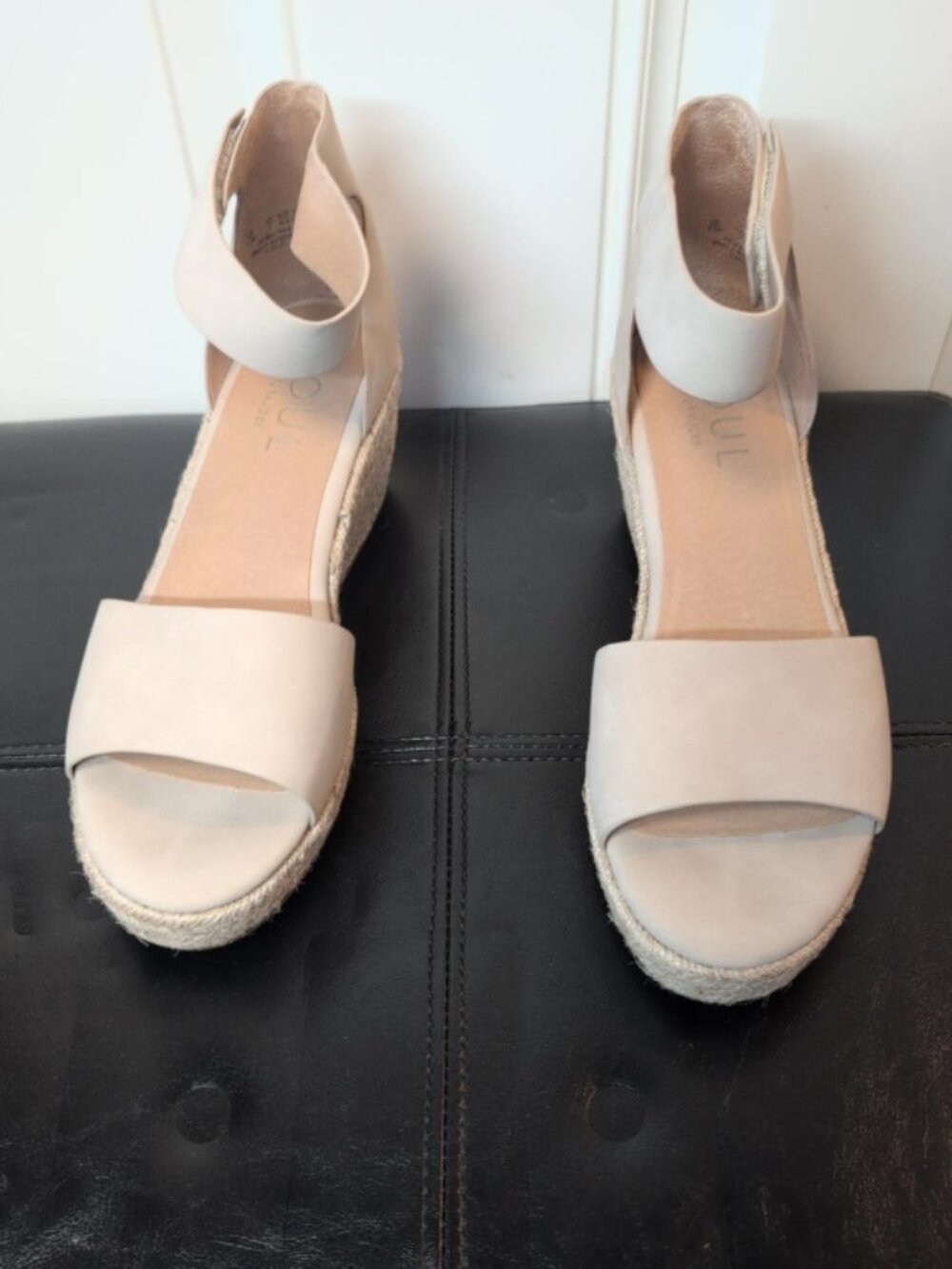 SOUL Naturalizer Beige Espadrille Wedge Ankle Strap Sandals Size 9.5M